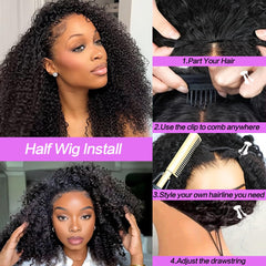 Querary kinky curly half wig 20 inch back view reveals full density.
