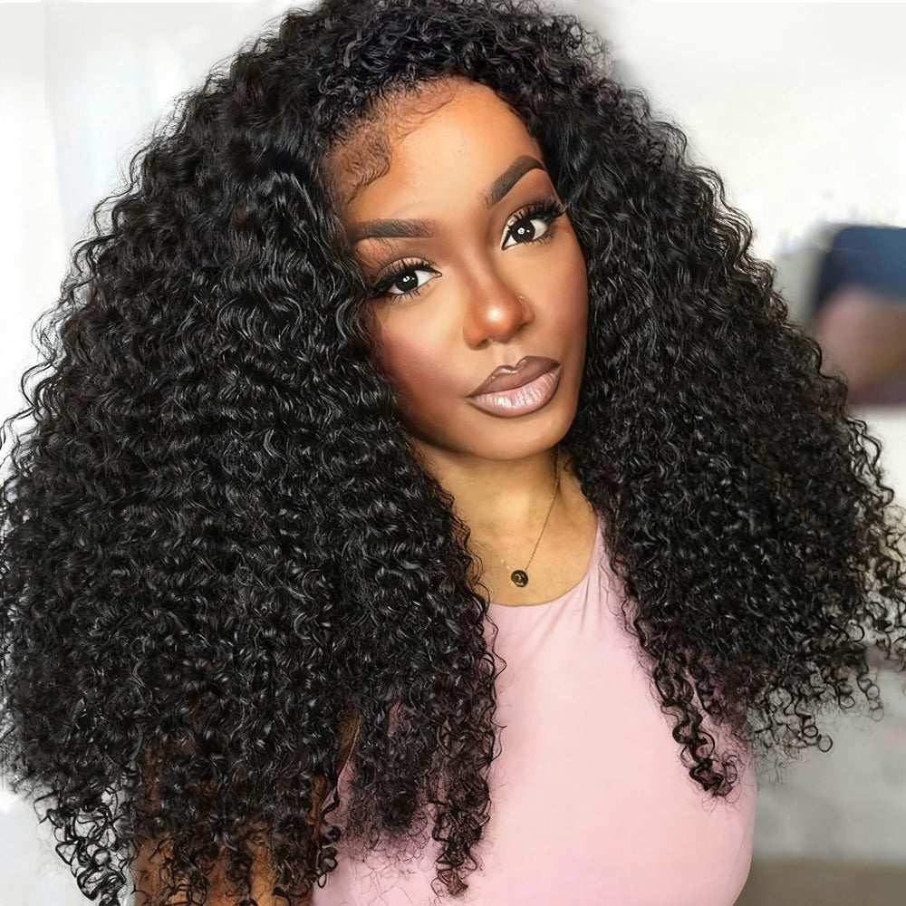 Querary kinky curly half wig 20 inch front view with natural-looking hairline.
