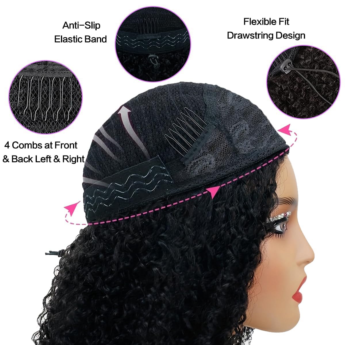 Querary kinky curly half wig 20 inch side view showing volume.