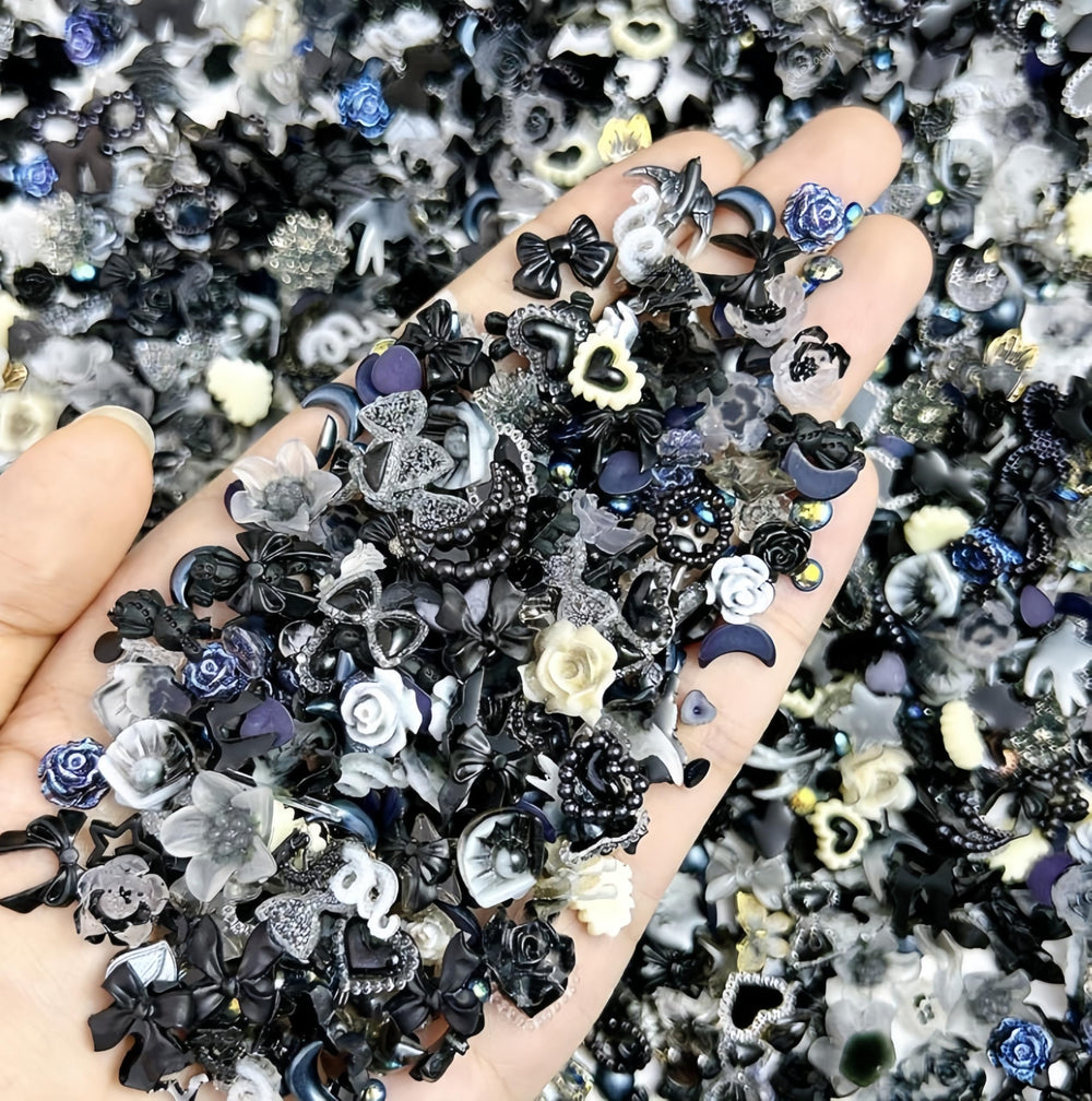 Quezadyl 3D gothic dark bow nail charm adds dramatic style to a DIY manicure