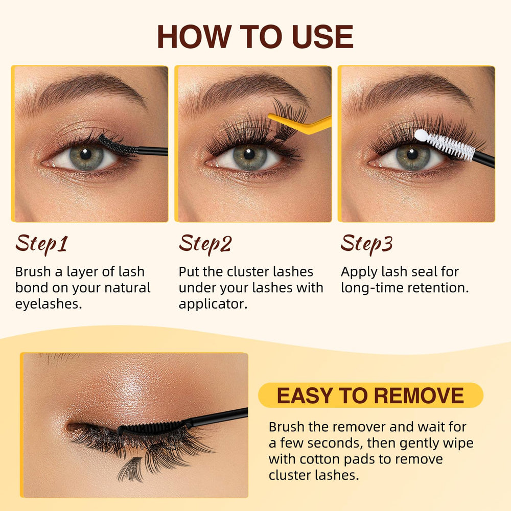 QUEWEL all-in-one kit components for convenient DIY lashes.