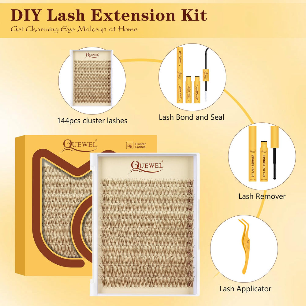 QUEWEL compact packaging aids tidy DIY lash styling at home