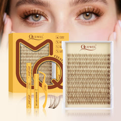 QUEWEL brown lash clusters kit full set for natural DIY extension look