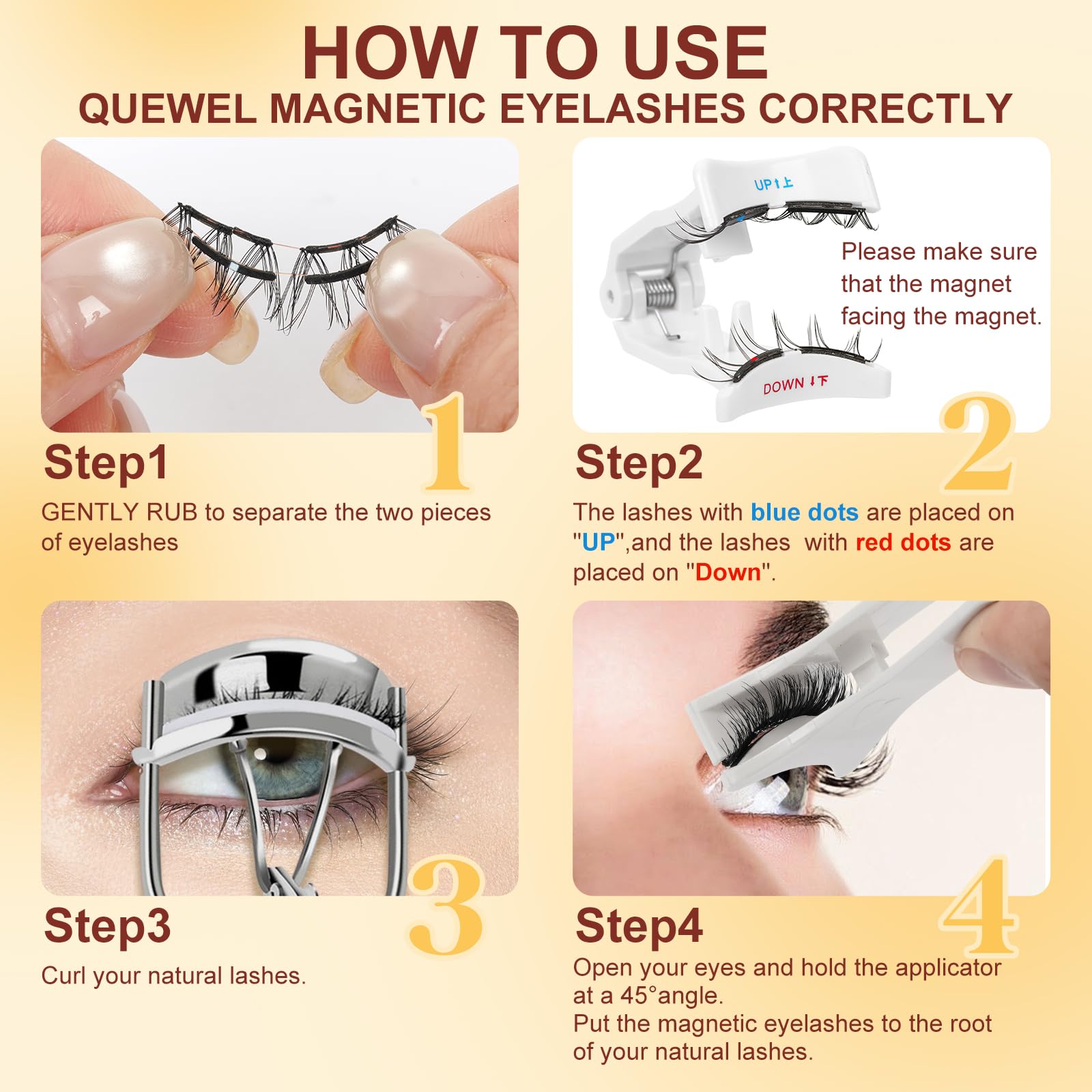 QUEWEL built-in case with mirror and tweezers for on-the-go use.