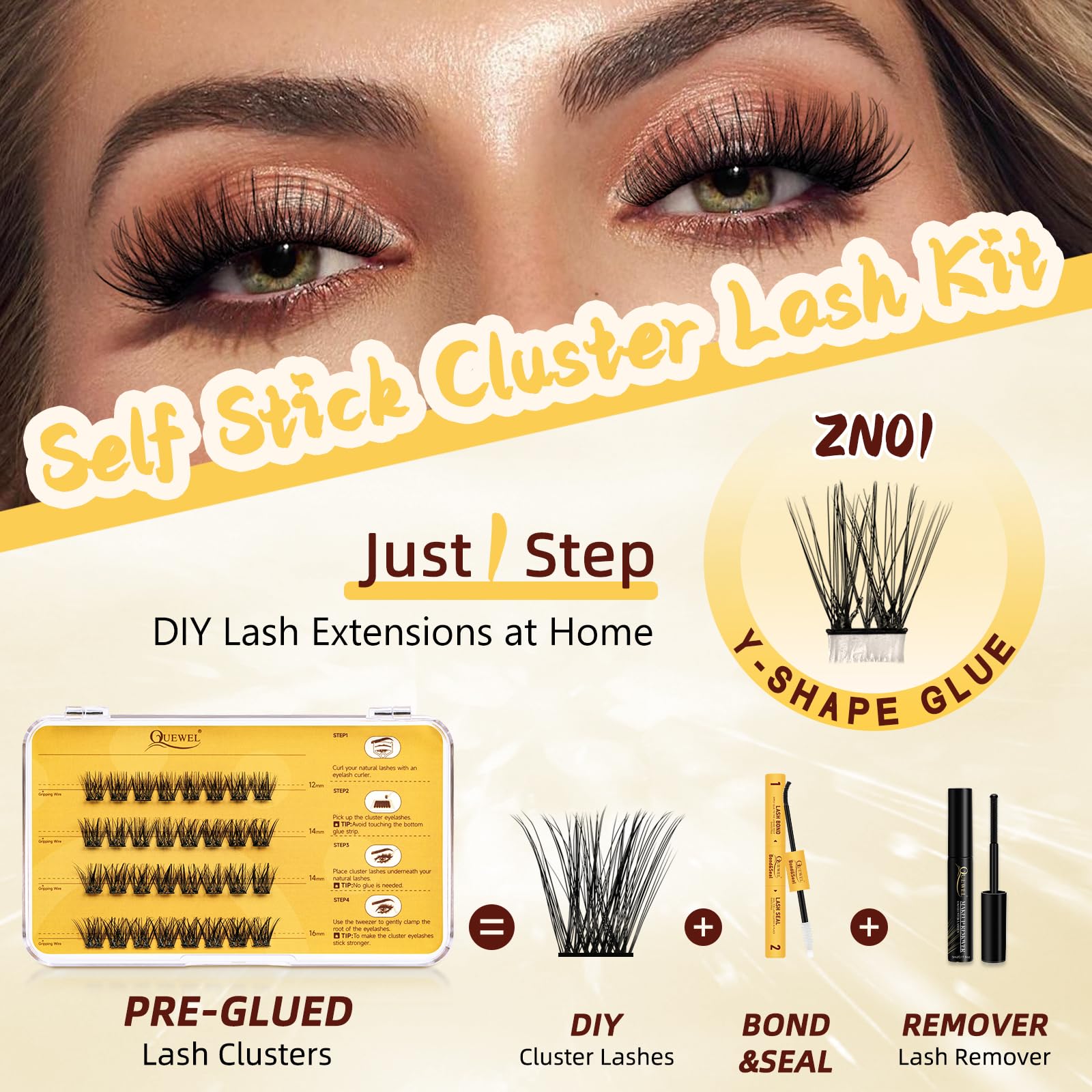 QUEWEL cluster lashes for simple, beginner-friendly lash extensions at home.