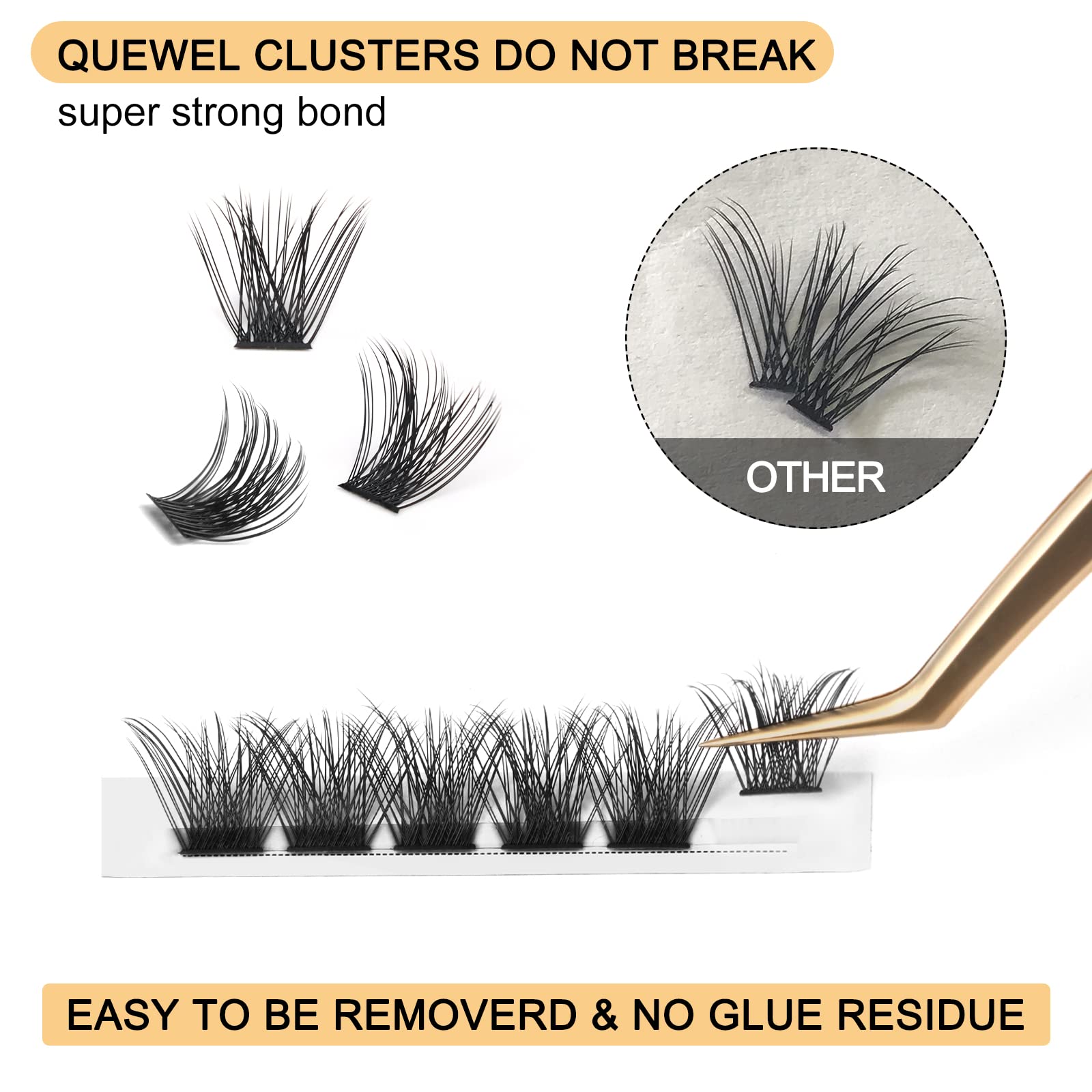 QUEWEL cluster lashes with C curl for natural daily enhancement