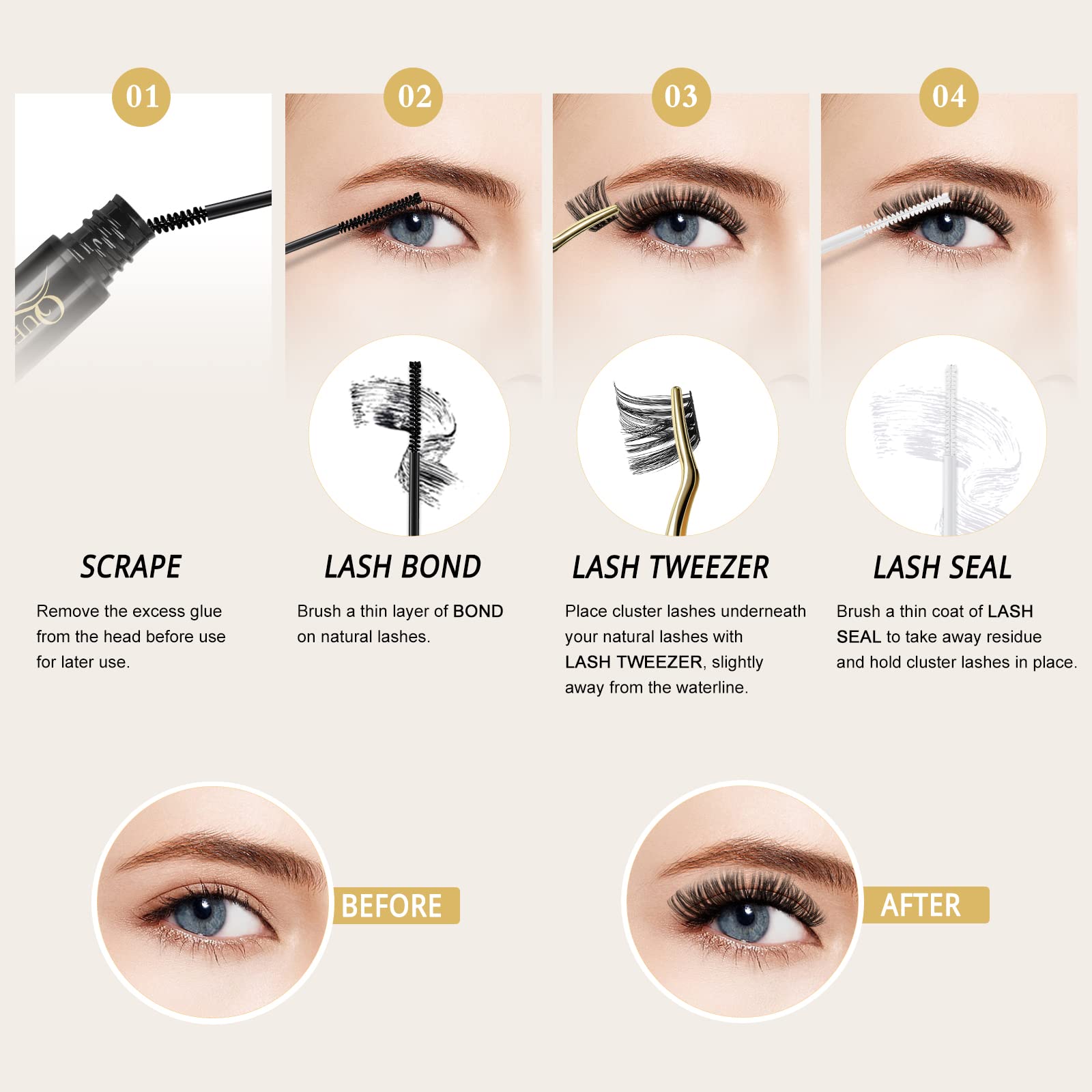 QUEWEL cluster lashes easy removal with makeup remover