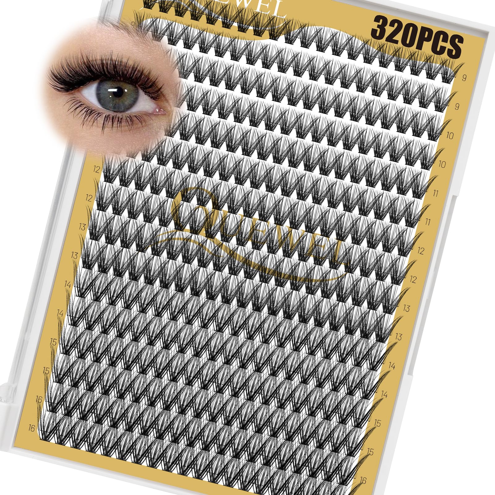 QUEWEL lash clusters 320pcs tray ready for at‑home lash makeover