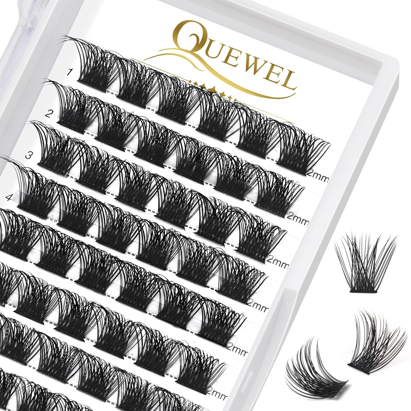 QUEWEL lash clusters 72pcs close-up display for at-home DIY extensions
