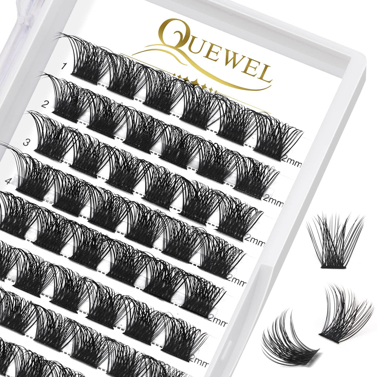 QUEWEL lash clusters 72pcs close-up display for at-home DIY extensions