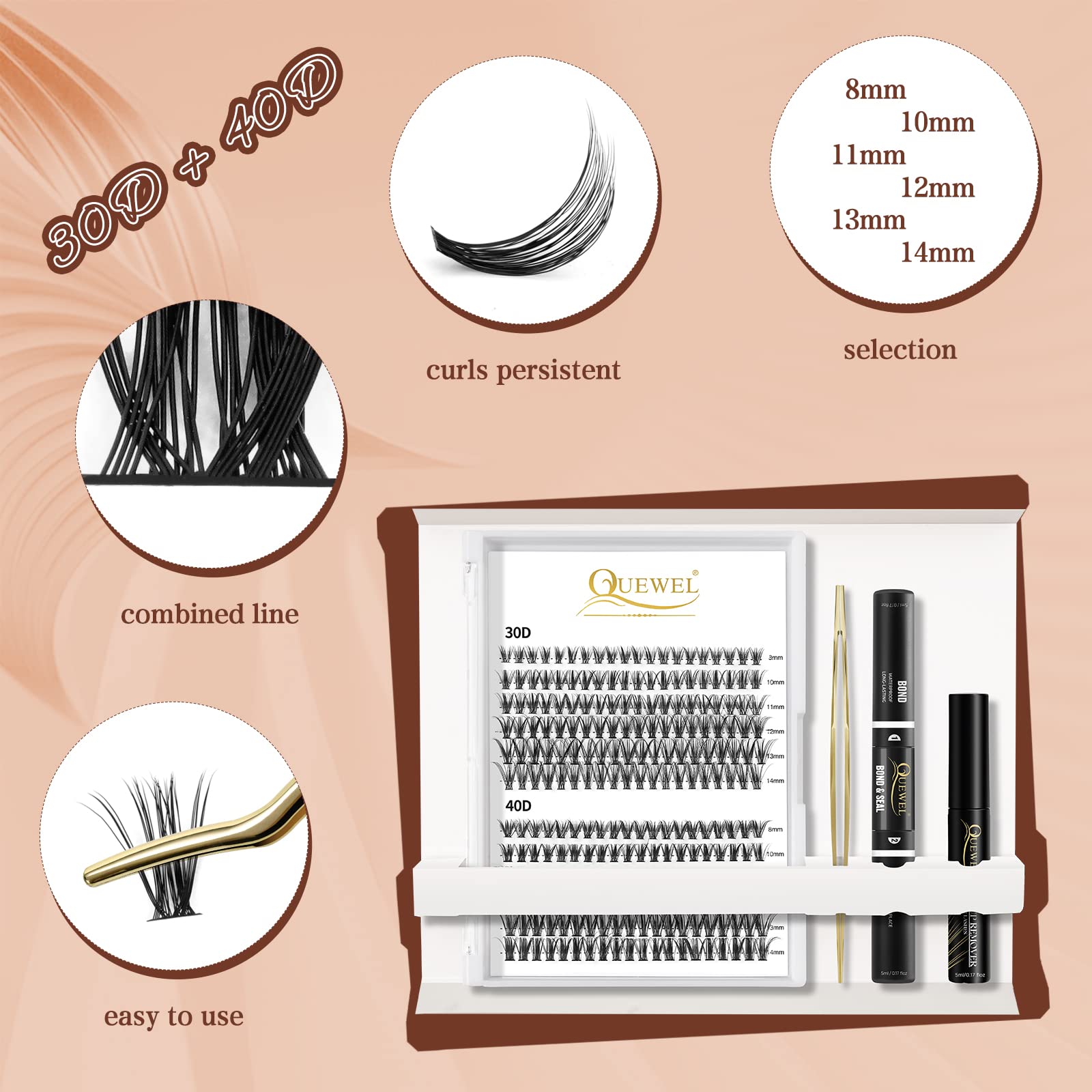 QUEWEL lash clusters applicator for precise placement
