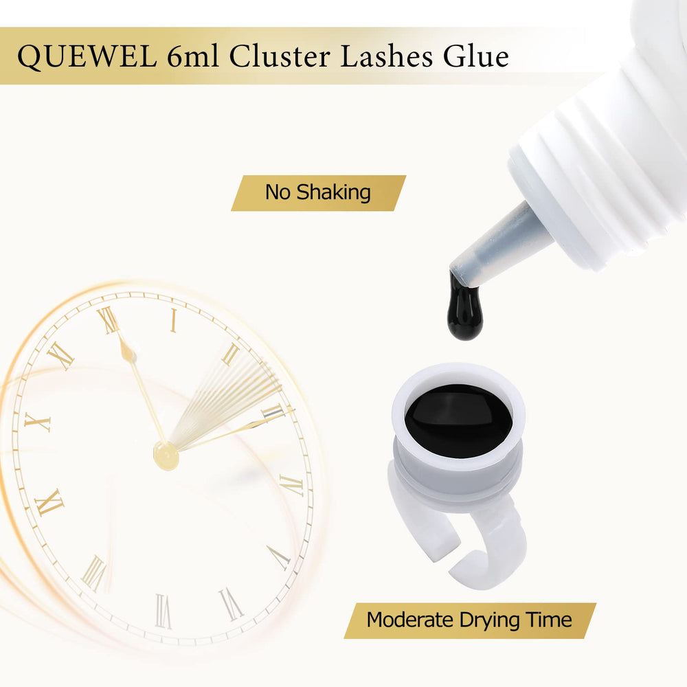 QUEWEL lash clusters glue black nozzle cap close-up enables controlled application