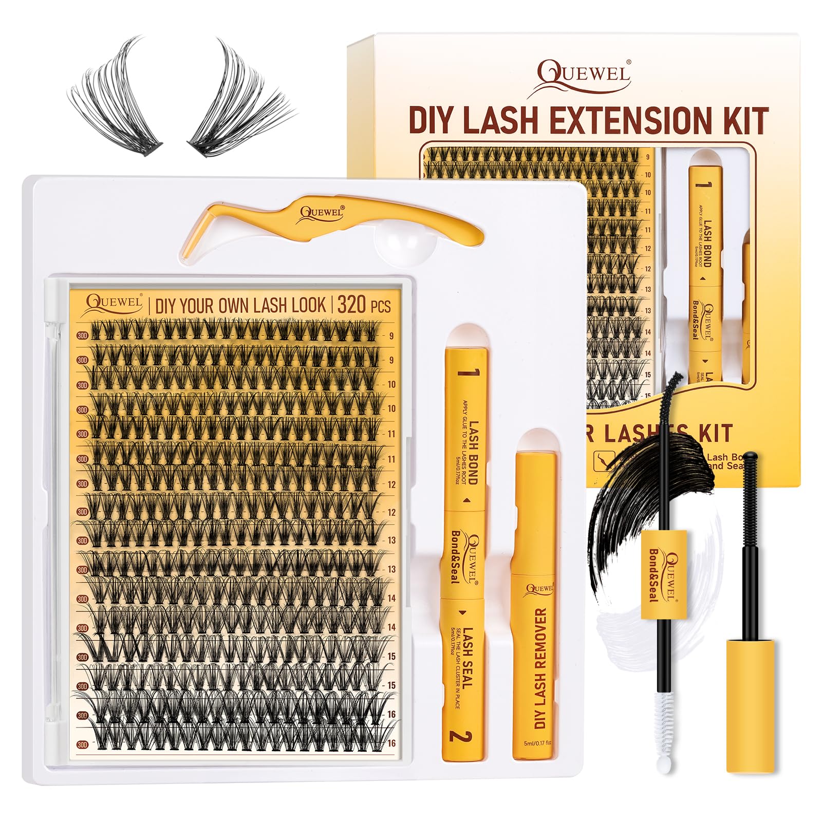 QUEWEL Lash Clusters Kit 320pcs 30D for DIY eyelash styling.