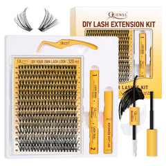 QUEWEL Lash Clusters Kit 320pcs 30D for DIY eyelash styling.