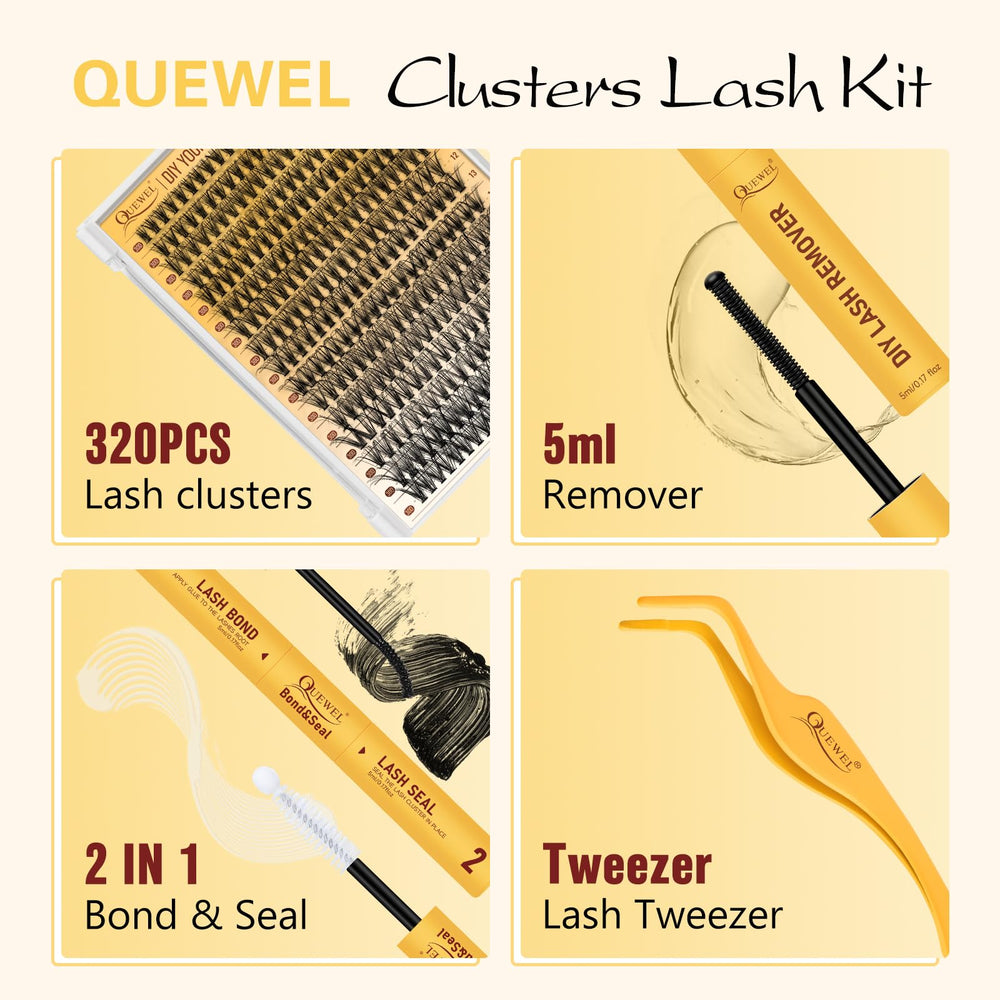 QUEWEL 9-16mm wispy options for natural or dramatic looks.