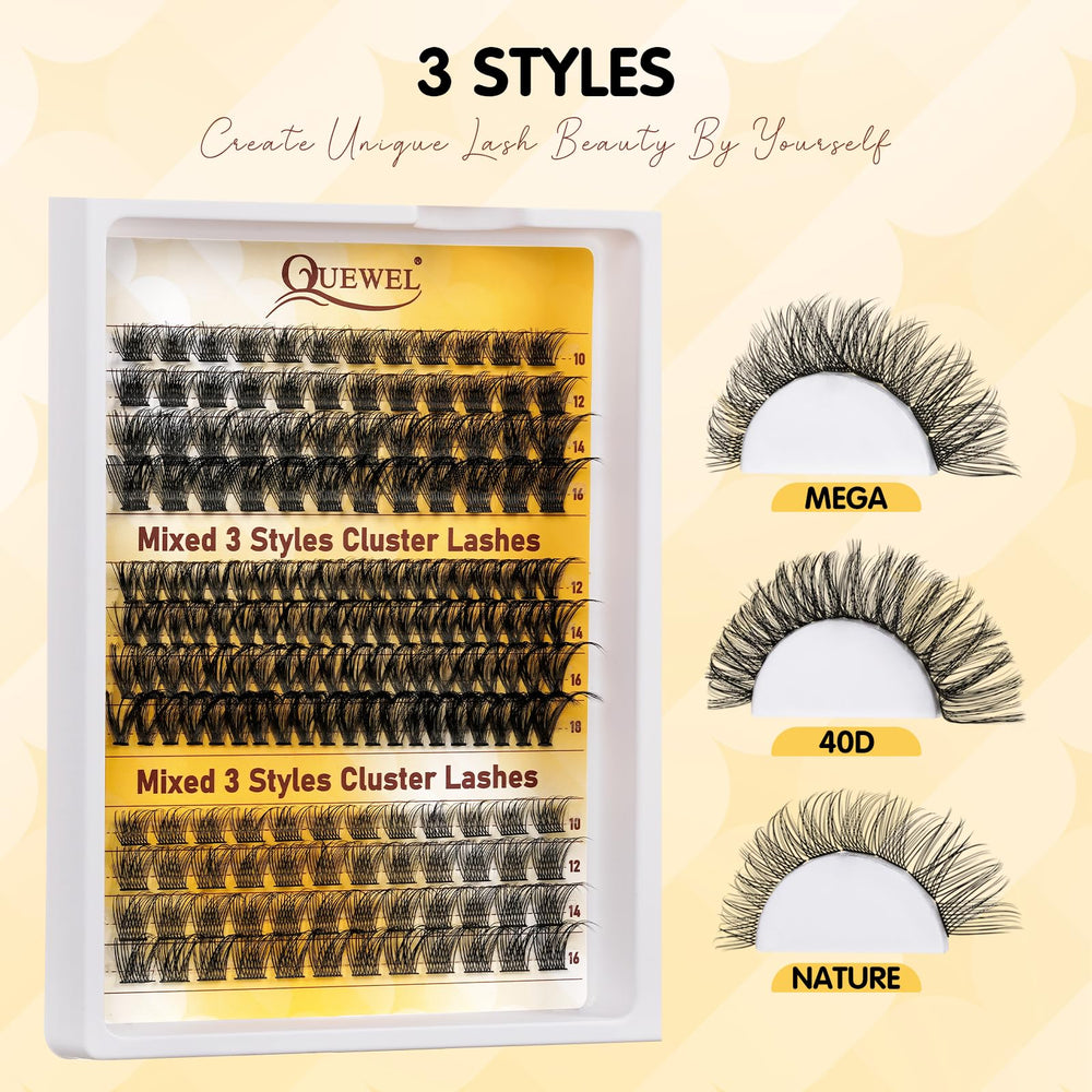 QUEWEL lash lengths 10mm to 16mm for mixed-style looks.