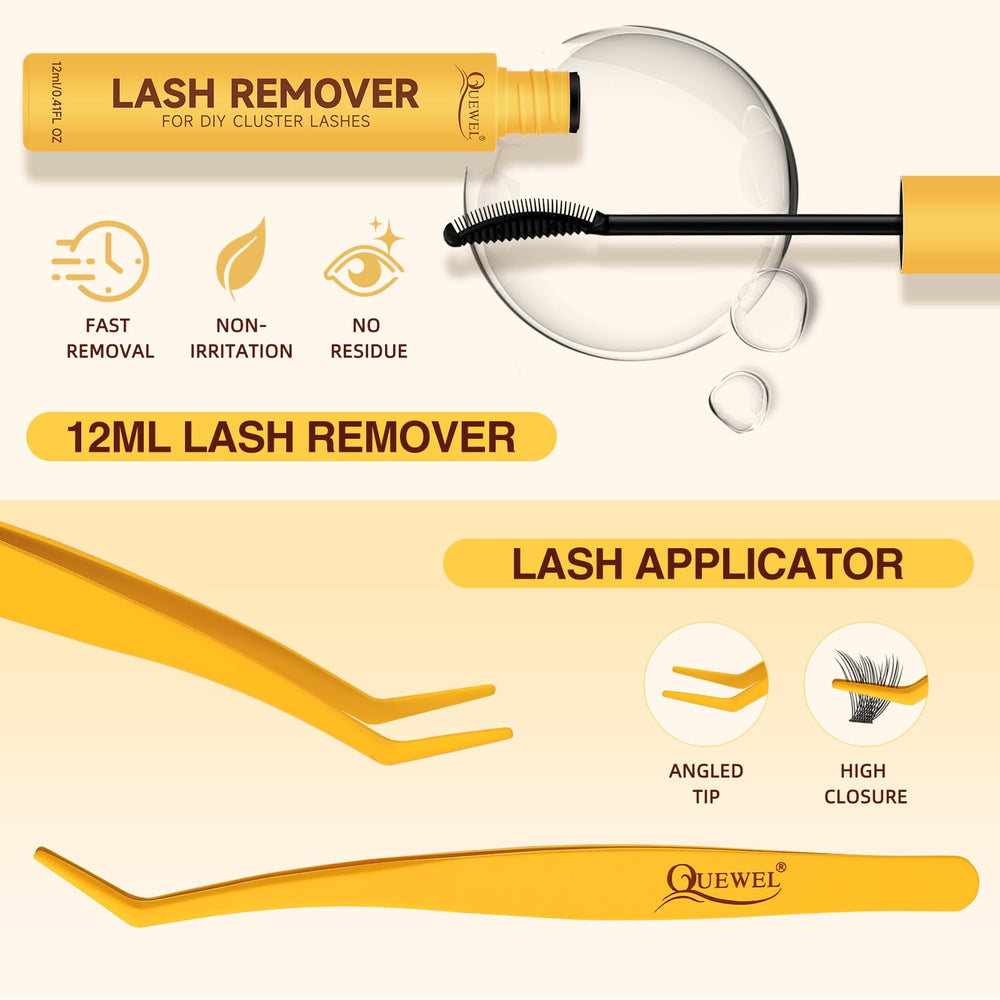 QUEWEL lash tweezers for precise placement and control.