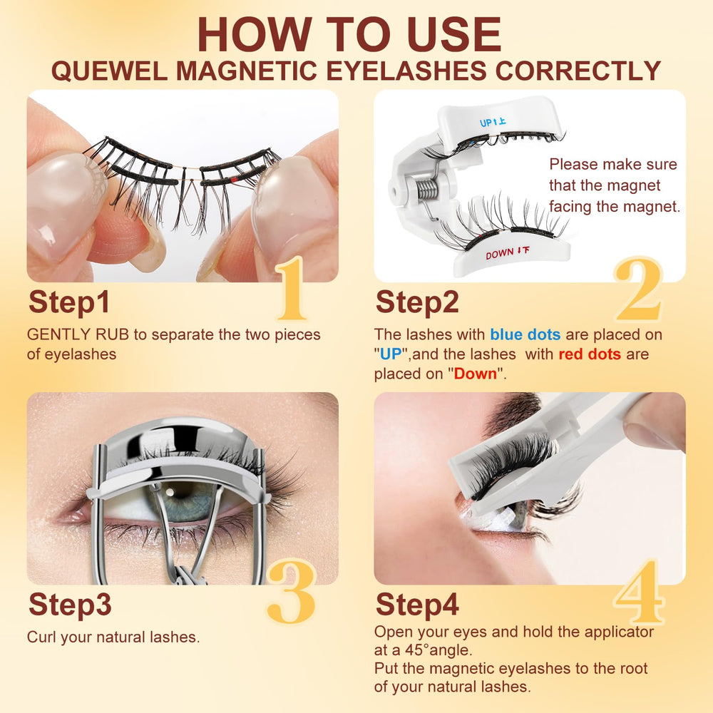 QUEWEL newbie-friendly magnetic lashes for easy, glue-free application.