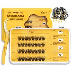 QUEWEL self-adhesive eyelash kit box shows effortless DIY lash application.