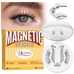 QUEWEL soft magnetic eyelashes with applicator for comfortable, glue-free wear.