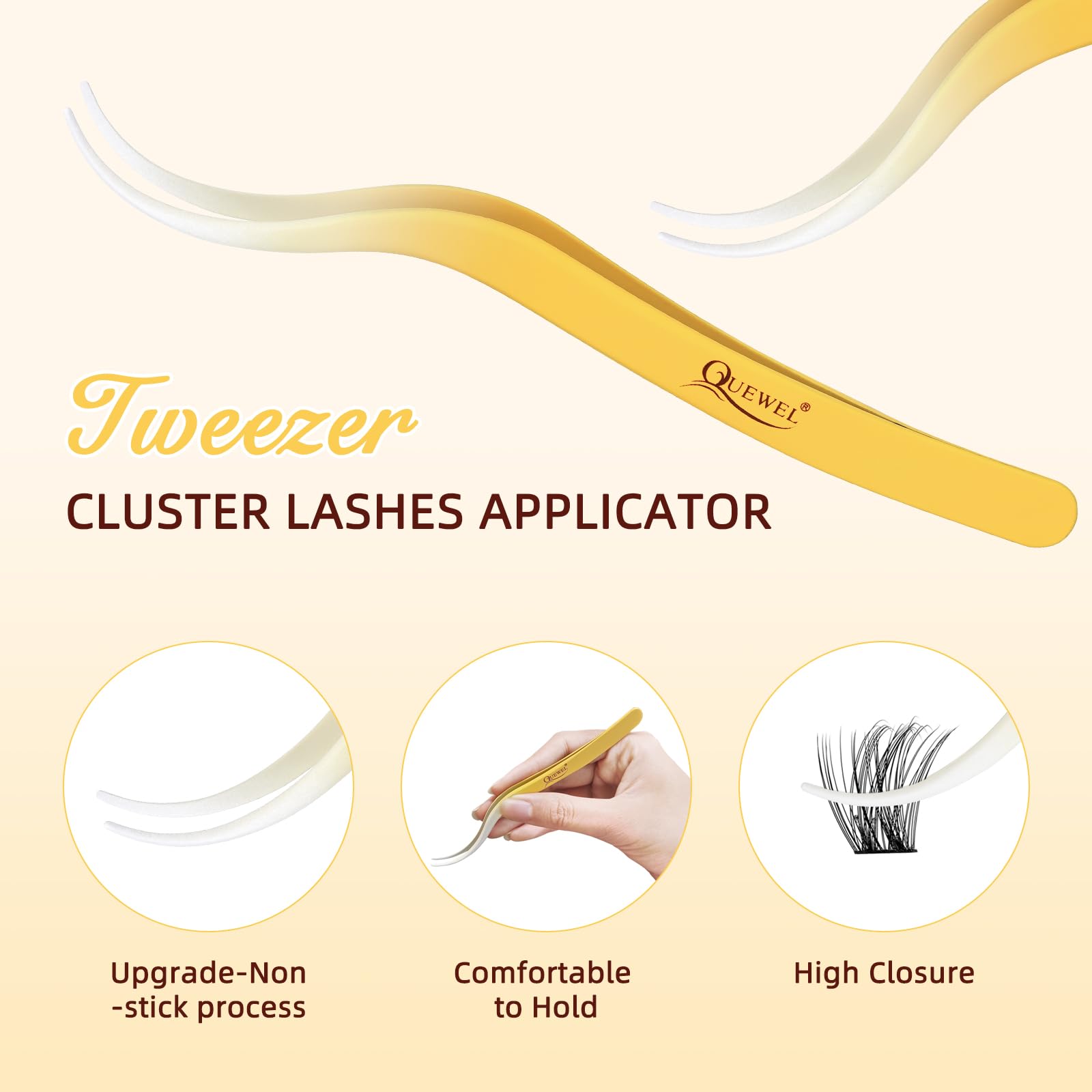 QUEWEL Y-shaped glue strip helps secure clusters without messy glue.