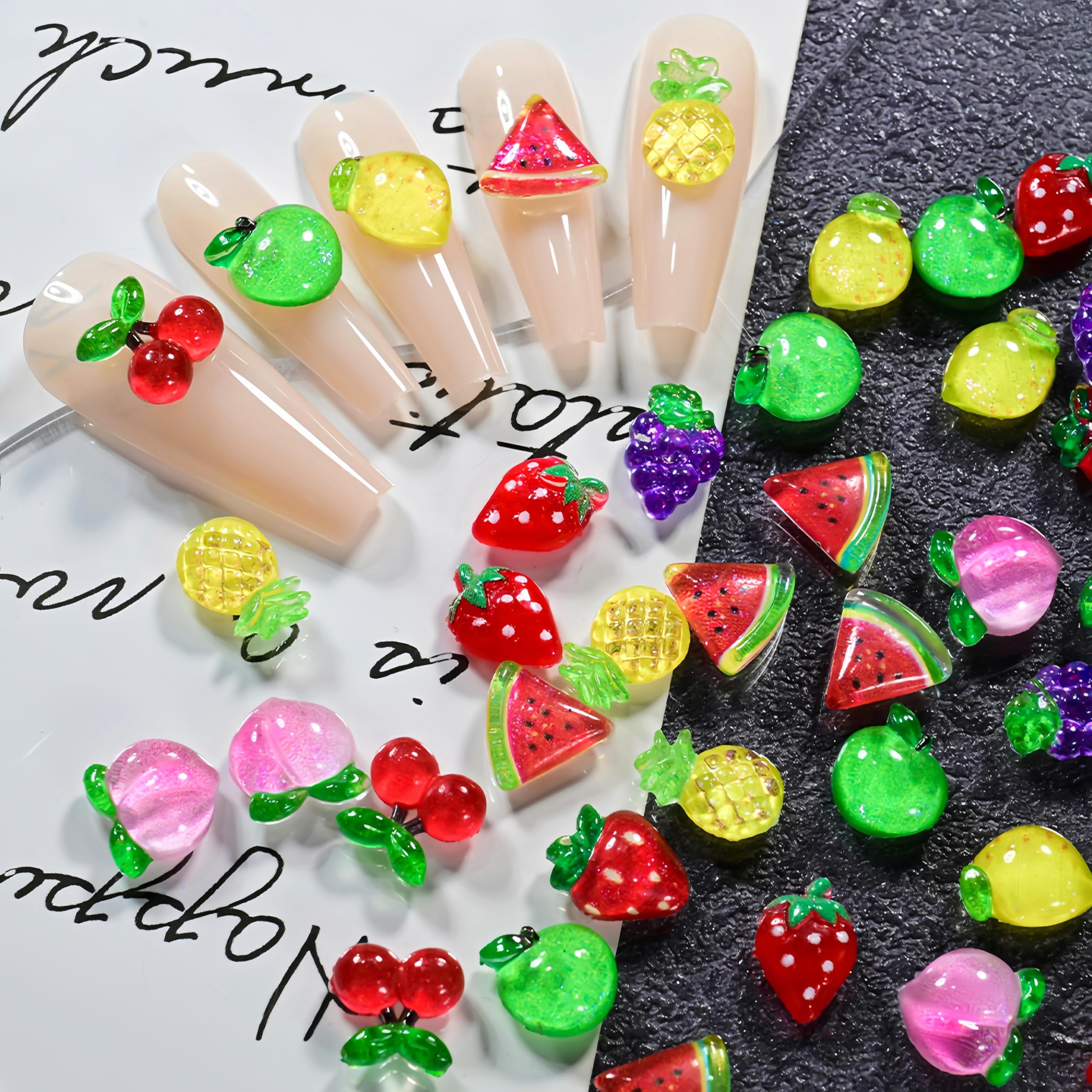 Quezadyl 3D watermelon nail charms create bright, summery nail art.