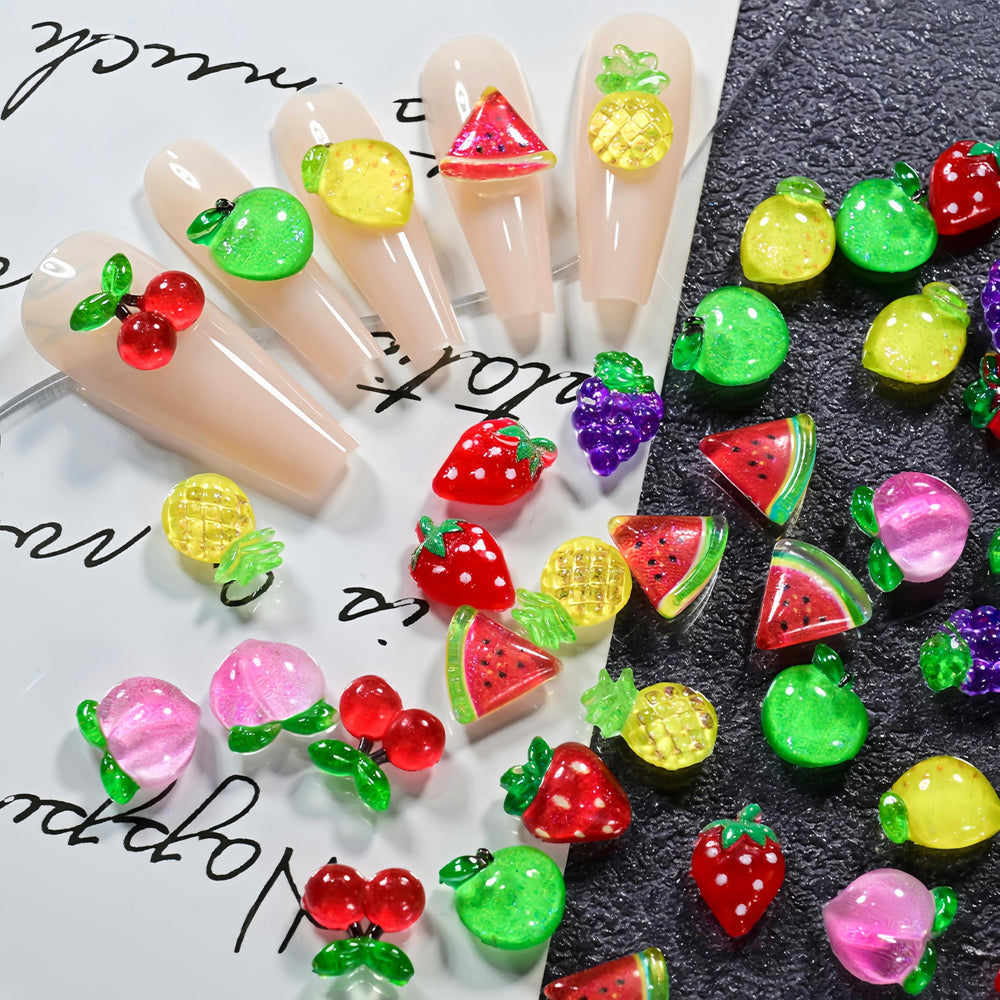 Quezadyl 3D watermelon nail charms create bright, summery nail art.