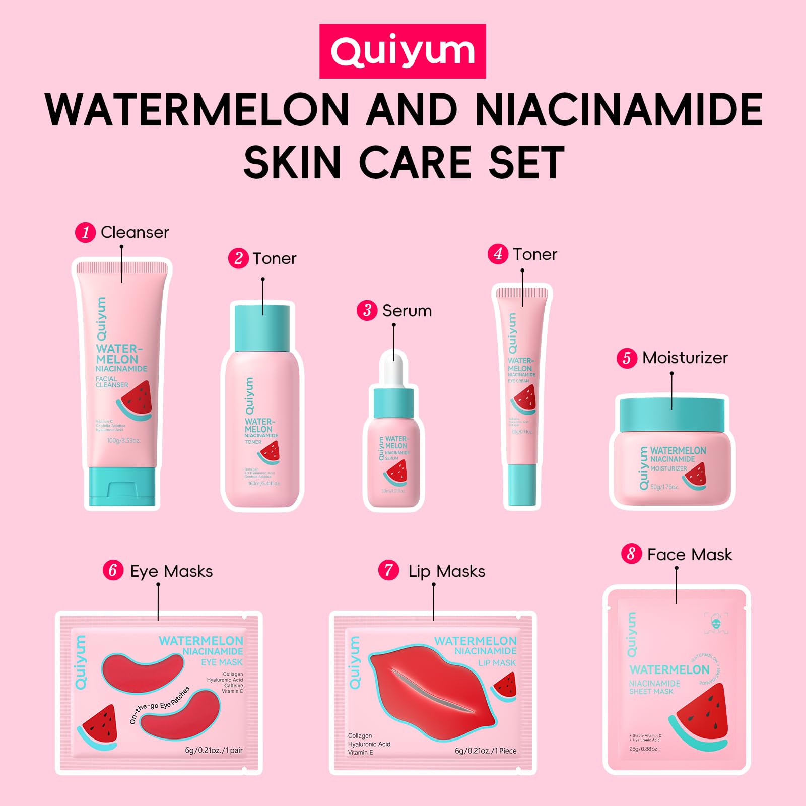 QUIYUM Facial masks sheets offering deep hydration and radiance.