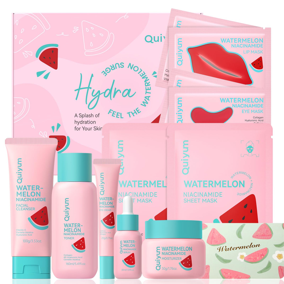 QUIYUM Watermelon Serum bottle delivering hydration and glow for refreshed skin.