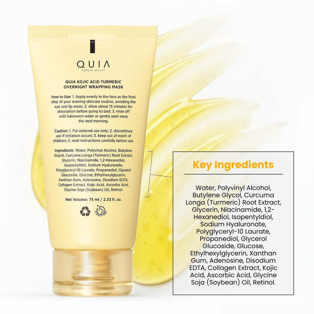 QUIA Beauty Korean skincare overnight mask designed for comfortable, stain-free wear.
