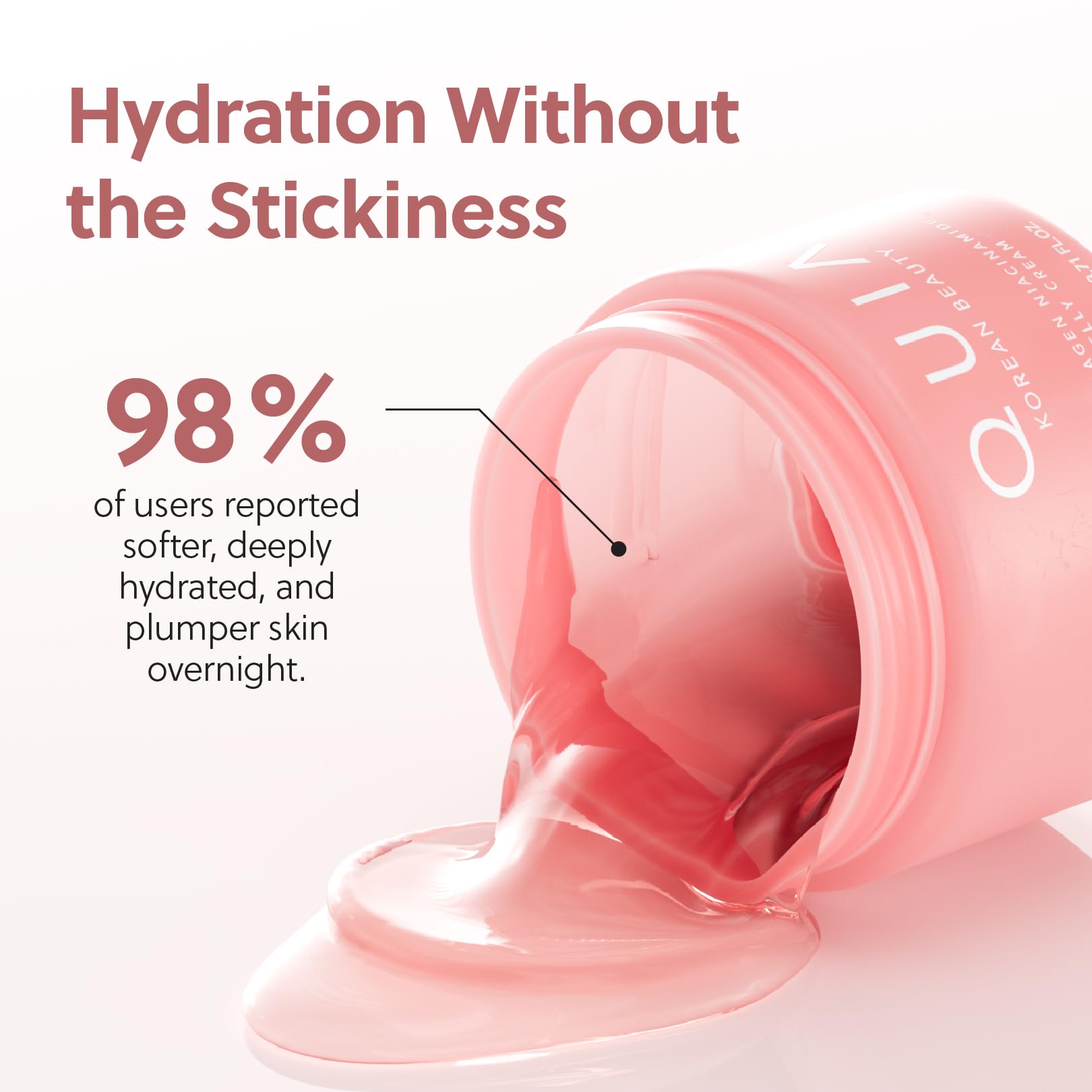 QUIA Collagen Jelly Cream gel formulation closeup highlights lightweight non-greasy hydration