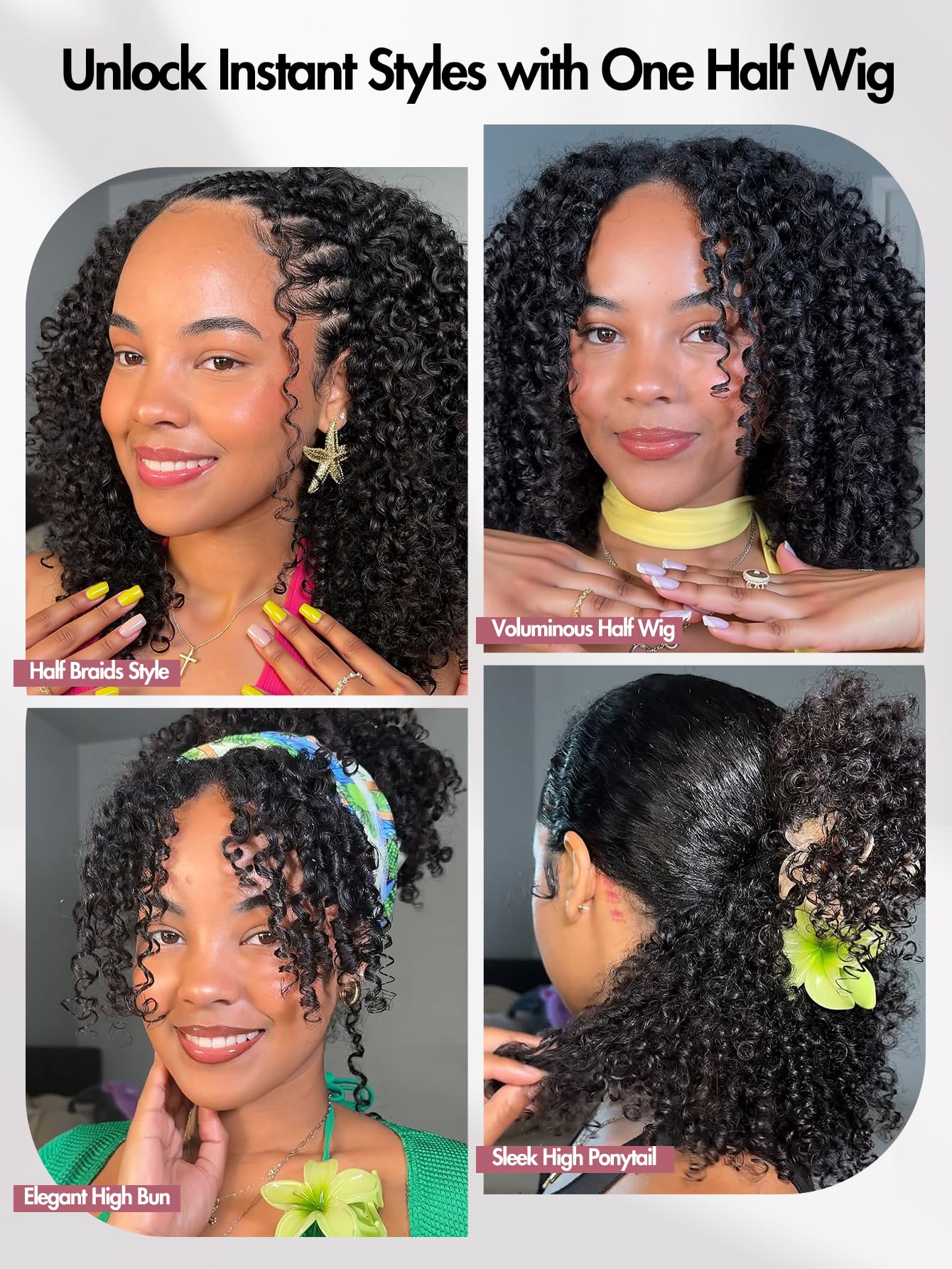 Quickwig Curly Half Wig Glueless Closure 16in offers glue-free application.