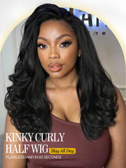 Quickwig Yaki Curly Half Wig breathable cap for all day comfort.
