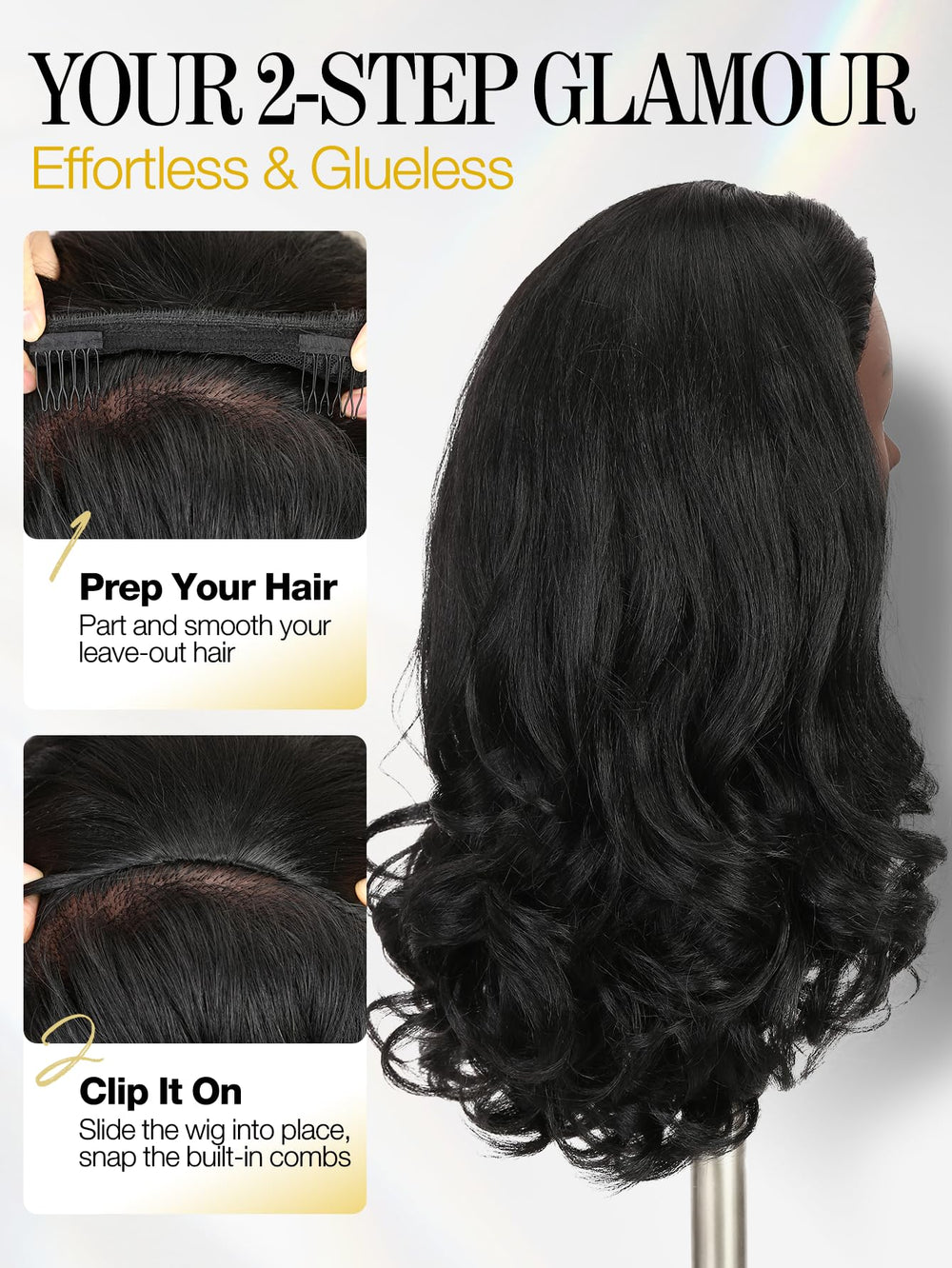 Quickwig Yaki Curly Half Wig adjustable elastic band for secure fit.