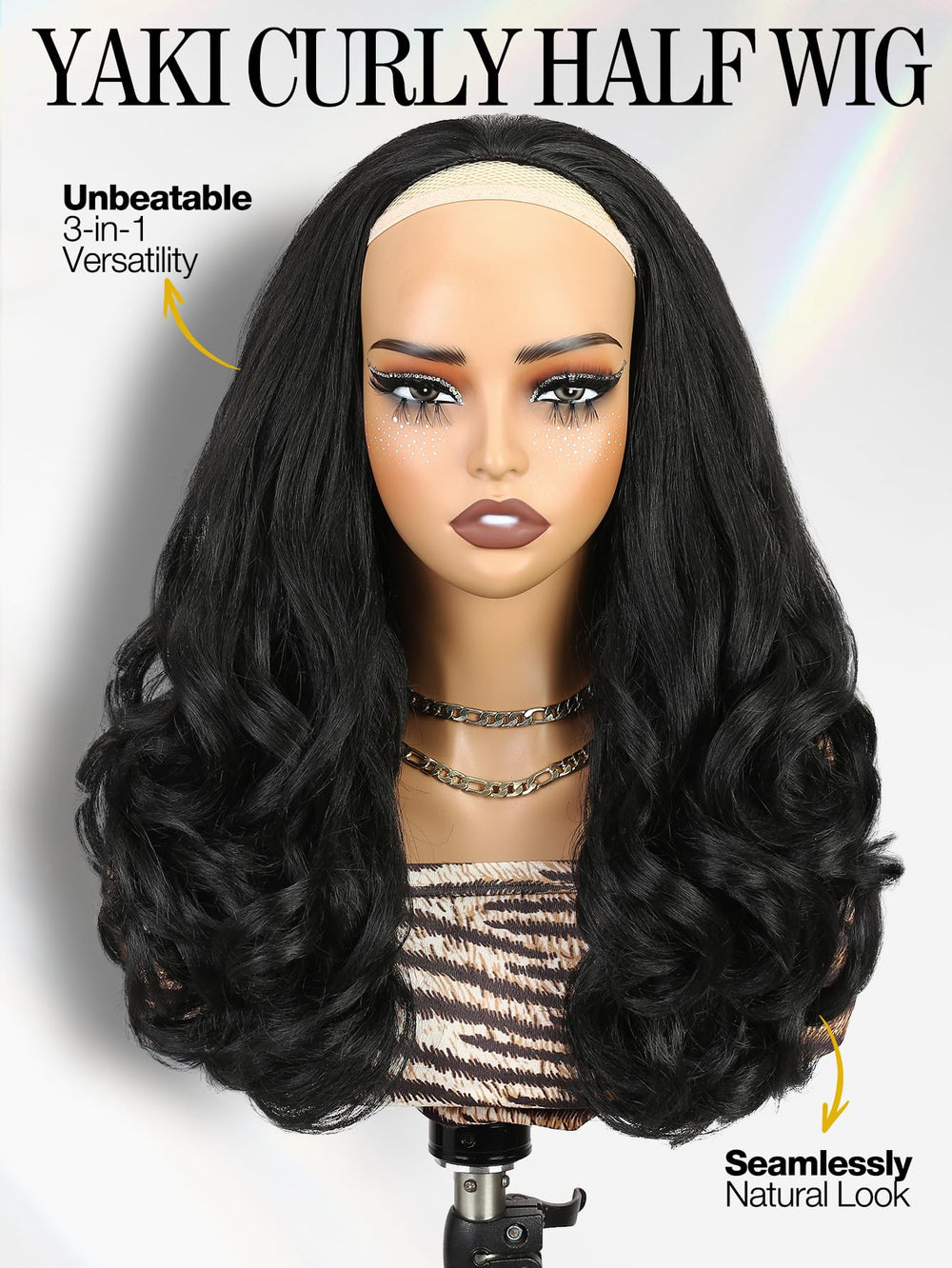 Quickwig Yaki Curly Half Wig curly ends blend naturally with your hair.