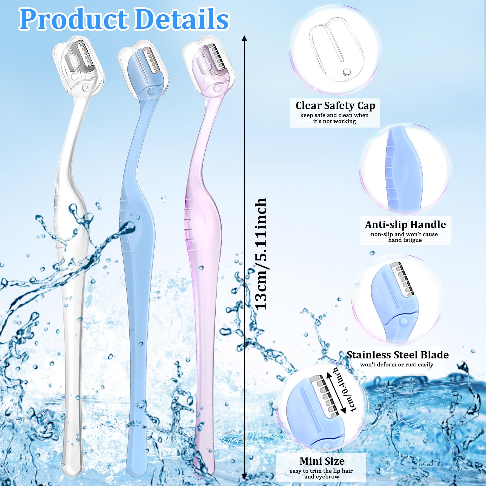 Quilax blue mini eyebrow razor close-up, lightweight and comfortable for daily use.