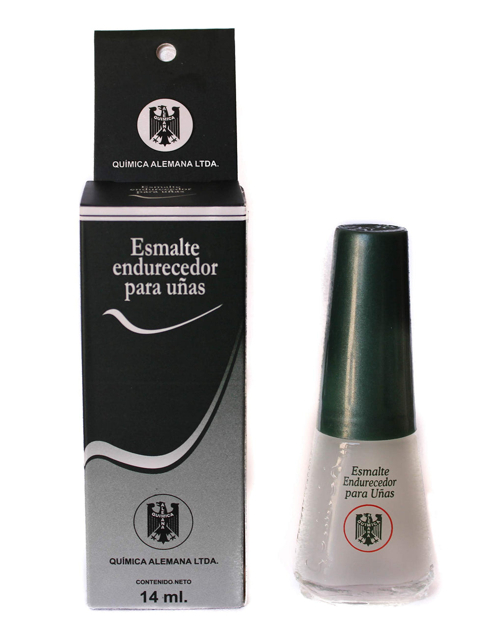 Quimica Alemana Nail Hardener gloss on a finished nail after cure.