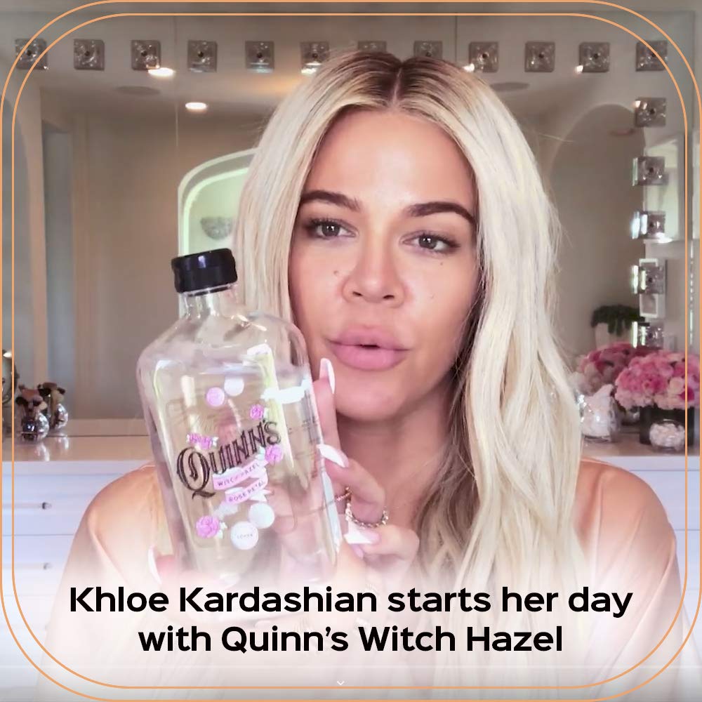 Quinn's Alcohol-Free Witch Hazel bottle pour demonstrates convenient, alcohol-free application for daily use.