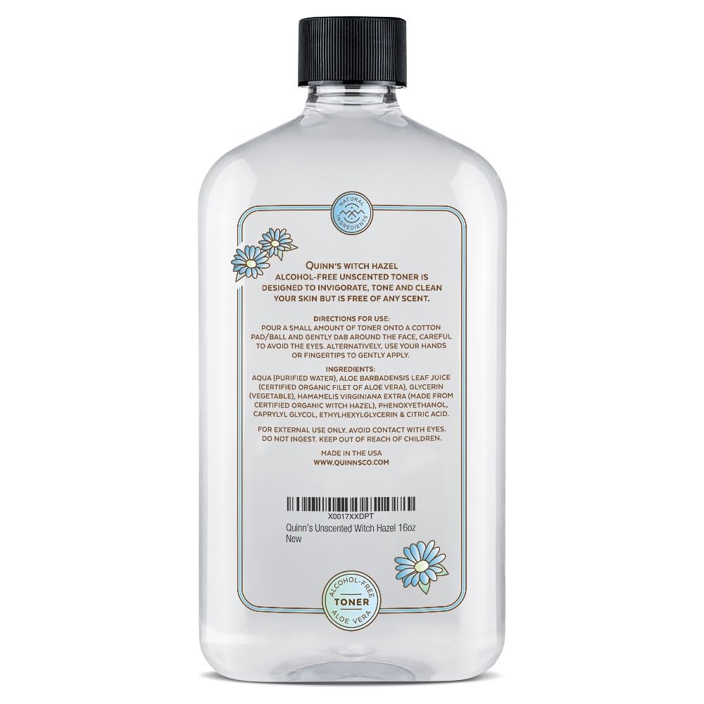 Quinn's unscented witch hazel bottle offering balanced moisture.
