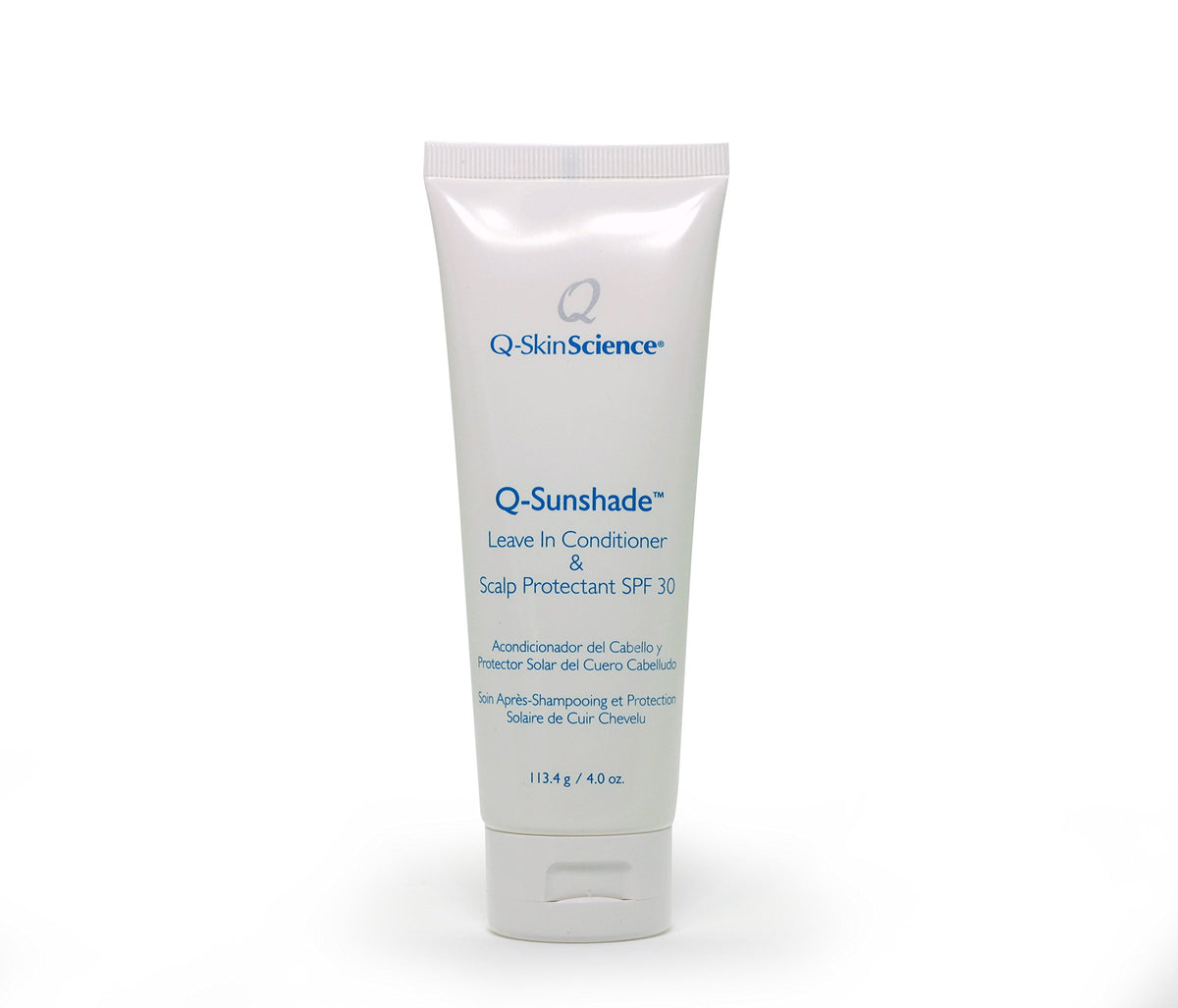 Quintessence Q-Sunshade bottle SPF 30 protects hair color and scalp from sun damage.