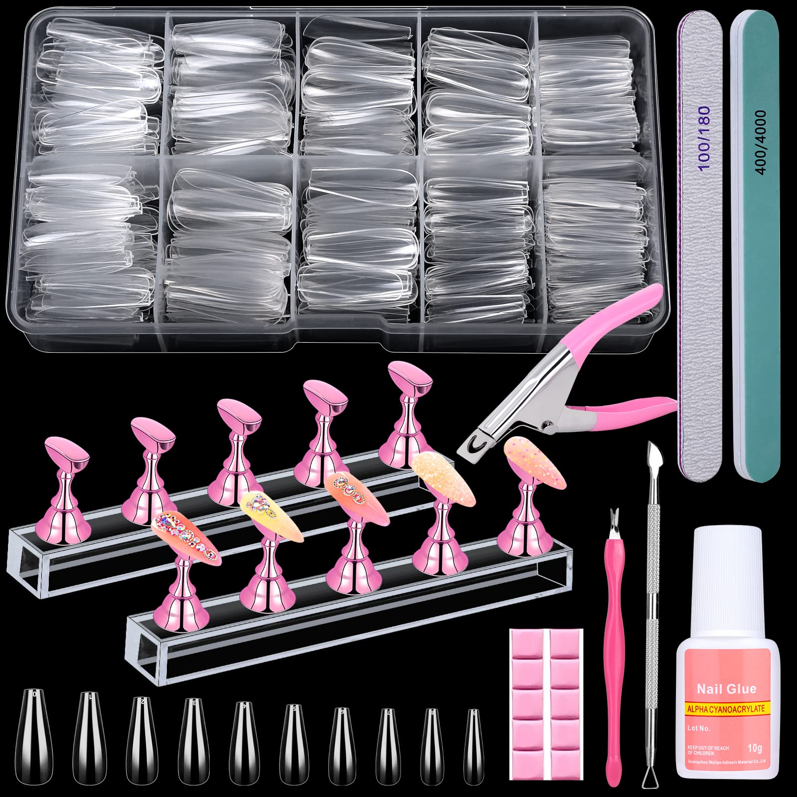 Qinzave clear coffin nail tips 600pcs for precise at‑home manicures