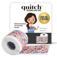 Quitch silicone scar sheets on a C-section scar for gentle support.