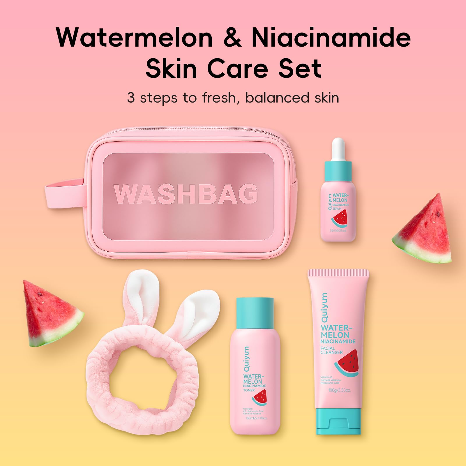 QUIYUM Facial Cleanser pump bottle for refreshing morning and night cleansing.
