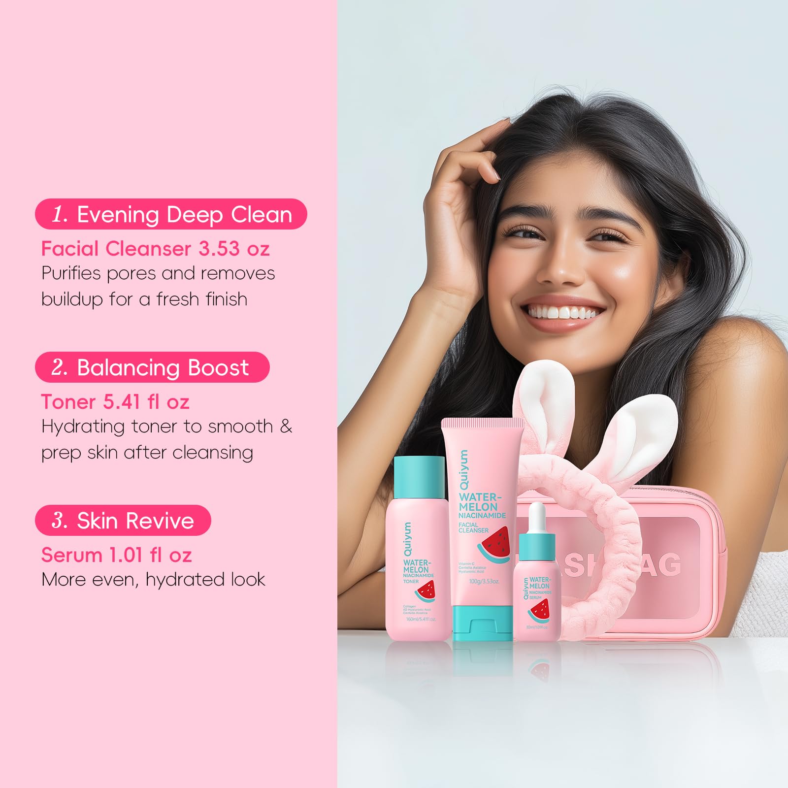 QUIYUM Gift-worthy skincare trio ideal for teen skincare routines.