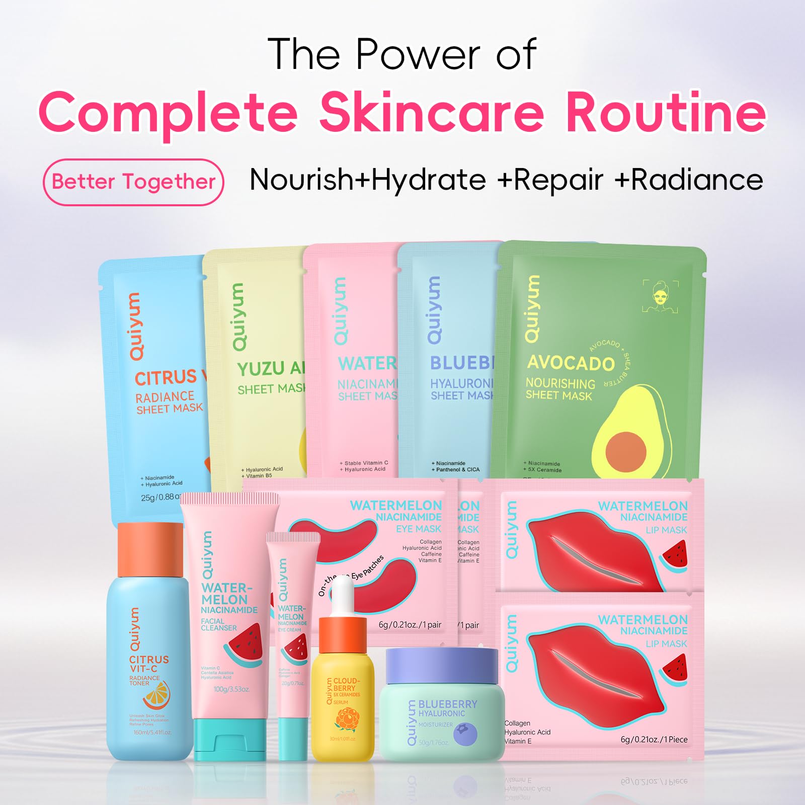 QUIYUM Watermelon Cleanser bottle demonstrates refreshing cleanse and gentle texture.
