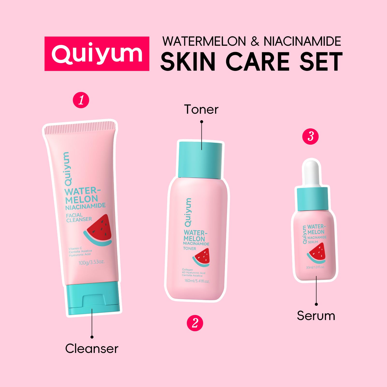 QUIYUM Travel-friendly skincare set ready for on-the-go routines.
