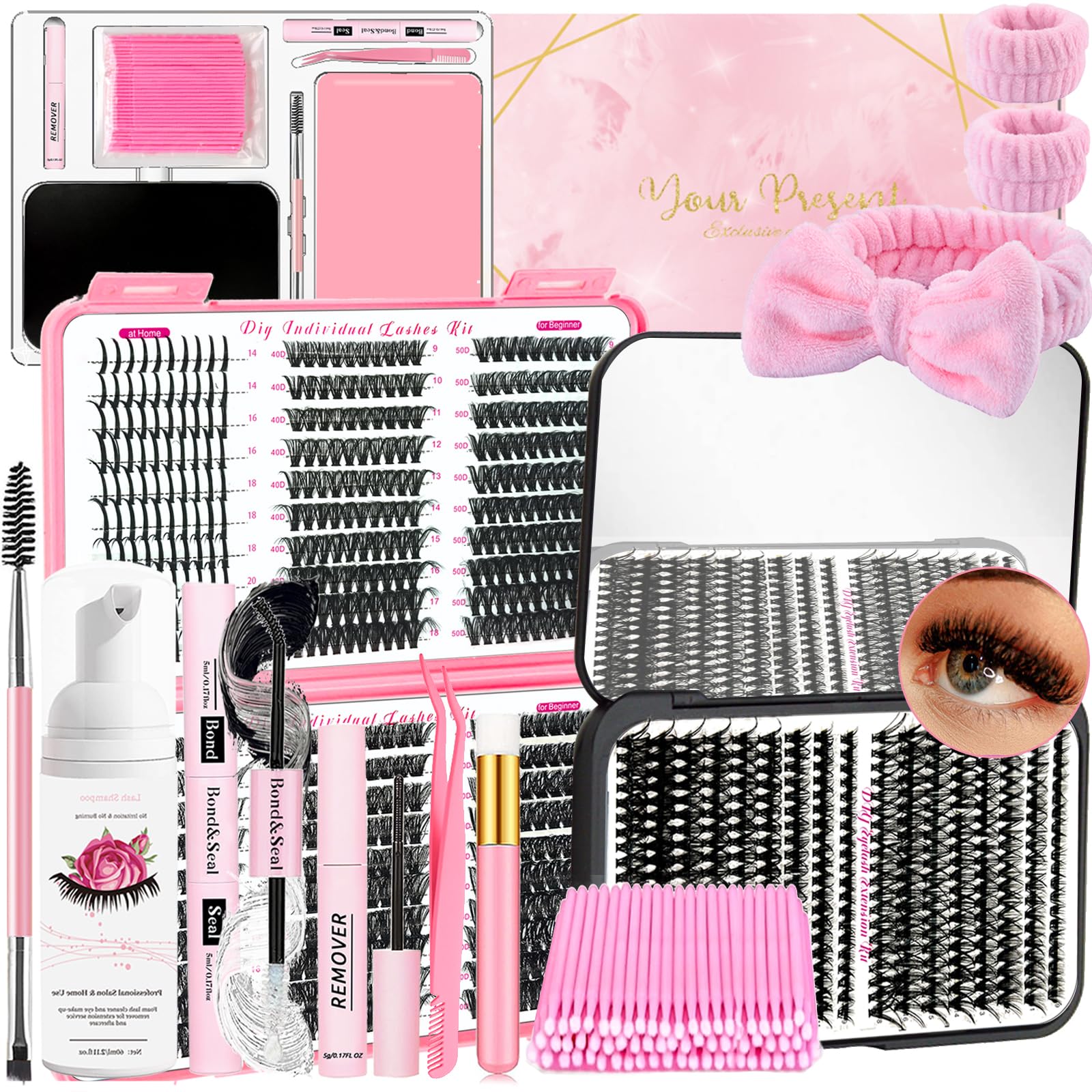 QUKLOGEN DIY eyelash kit box and mirror for clear at-home viewing