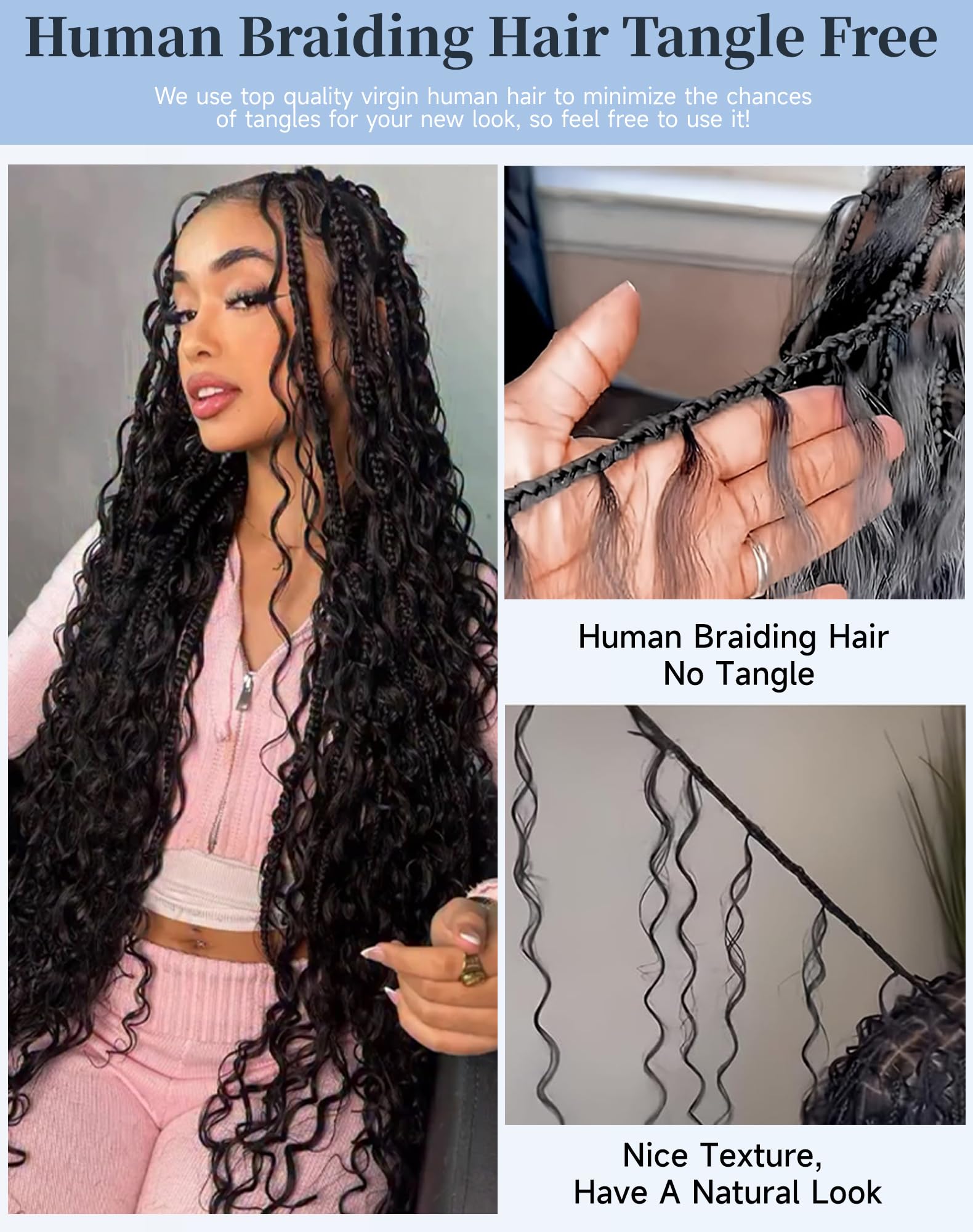 Qulueo deep wave hair close up showing lush texture for boho braids