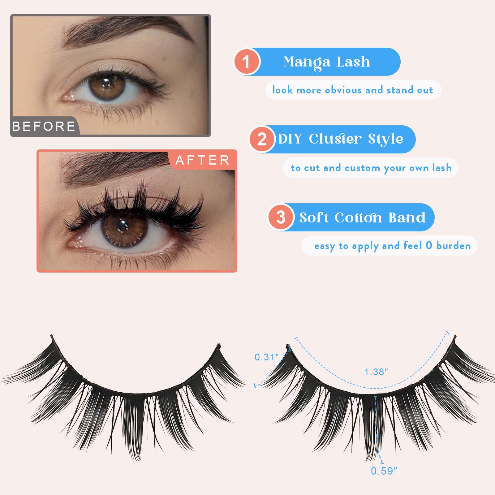 QUNETY anime-spiky lashes 3D-volume for dramatic cosplay eye detail.