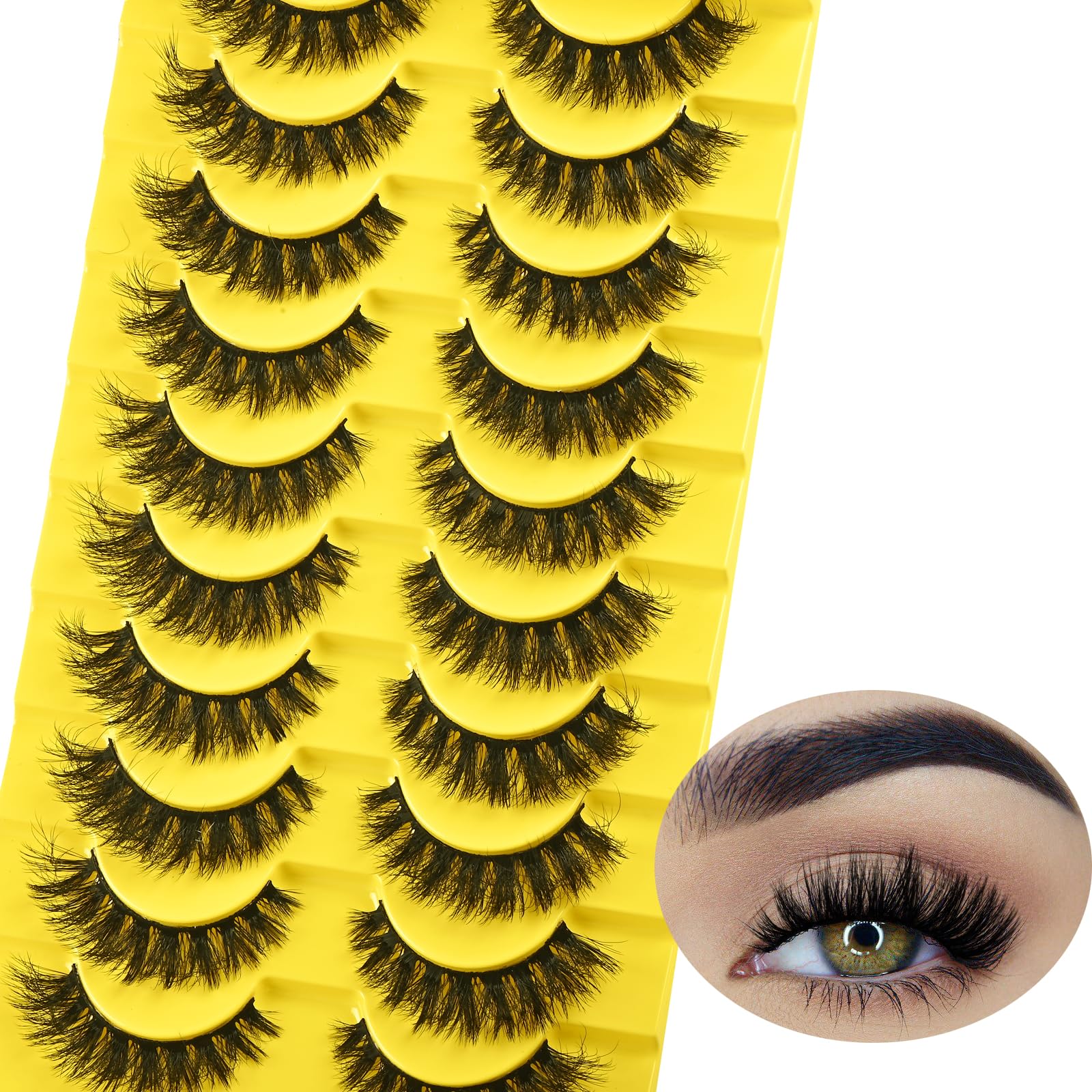 QUNETY false eyelashes short lashes in full mink look for natural daily wear